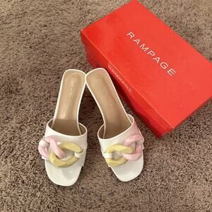 Rampage Women's Aubrie Chain Kitten Heel Sandals Size Woman’s 7 Pink Yellow